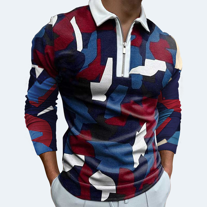 

Spring and Autumn Breathable Quick Drying Color Digital Printing Men' Street Fashion Stitching Long-sleeve Polo Shirt Leisure l 220308, Cxpls-06 red blue
