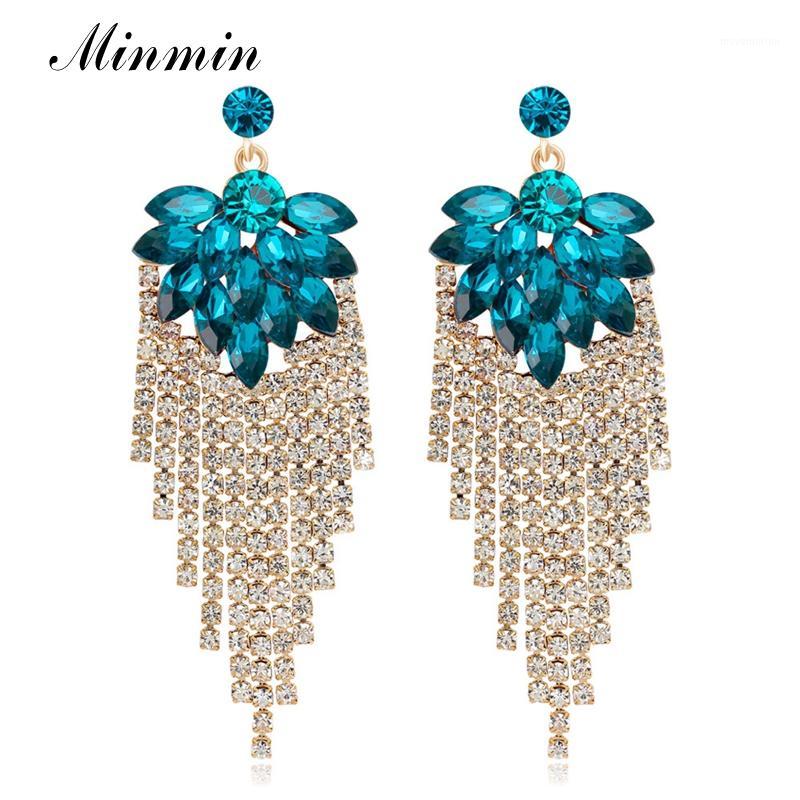 

Minmin Statement Big Flower Crystal Drop Earrings for Women Shiny Rhinestone Tassel Earrings Fashion Wedding Prom Jewelry EH15061