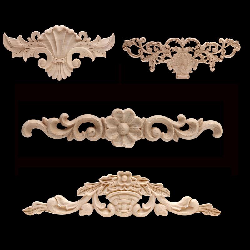 

NEW Rubber Wood Carved Corner Applique Frame Door Decorate Wall Doors Furniture Decorative Modern Figurines Wooden Miniatures