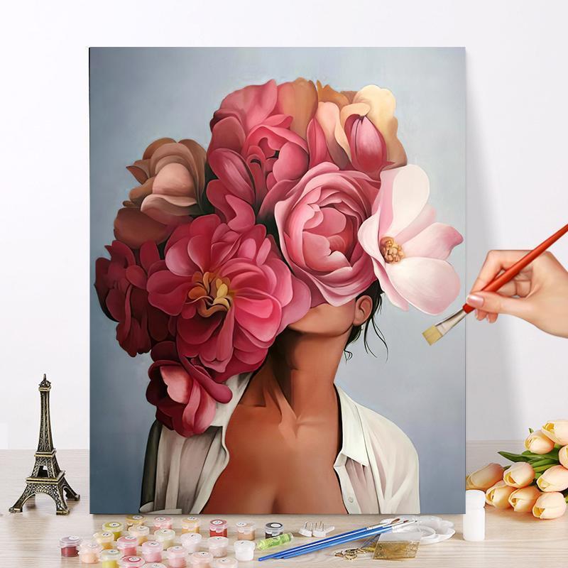 

Modren Wall Art Floral Wing Feather Woman Abstract Fashion Lady Head Flower Canvas Painting Printed Modular Pictures Beauty Home1