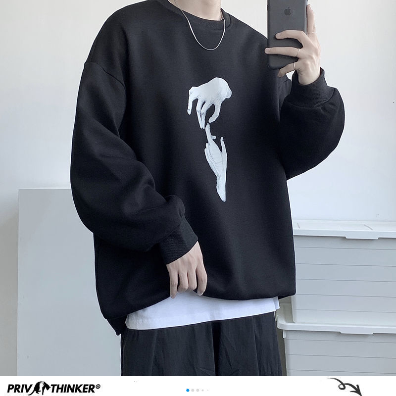 

2021 New Privathinker Hand Printed Korean Streetwear Sweatshirts Men Oversize Casual Hoodies Autumn Winter New Men's Warm Clothing 72M2, Whitevelvet