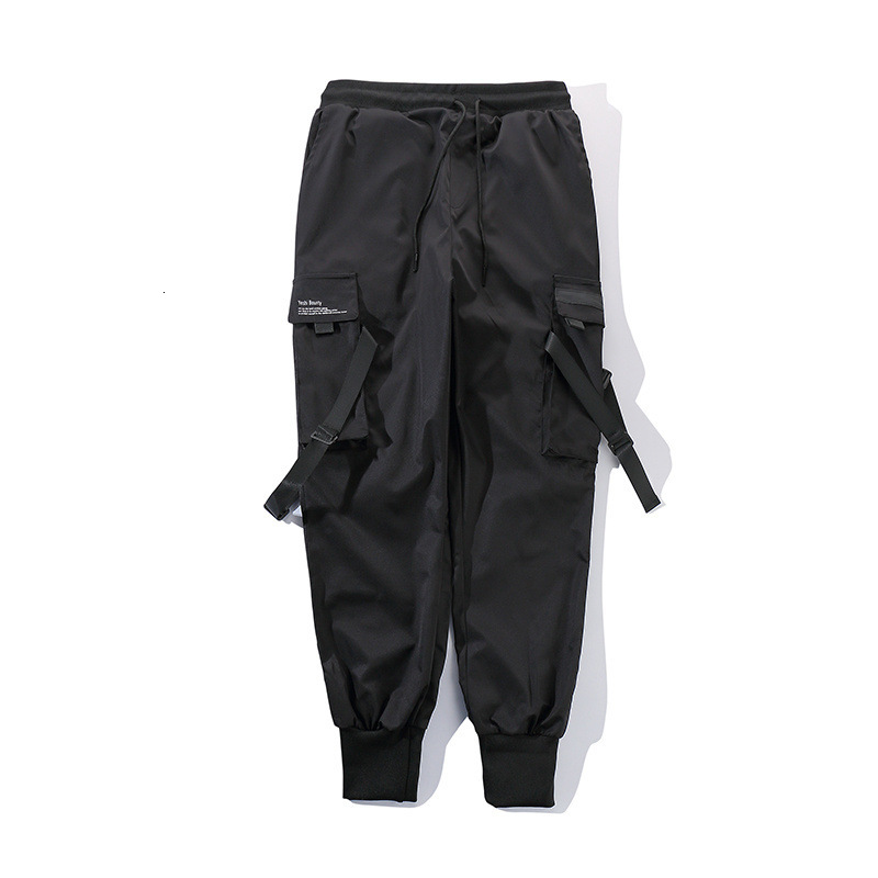 

2021 New Men Ribbons Color Block Black Pocket Cargo Pants Harem Joggers Harajuku Sweatpant Hip Hop Trousers J82f