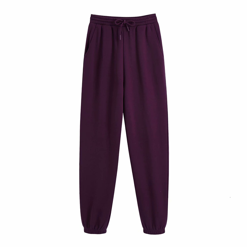 

2021 New Causal Women Sport Straight Trousers Fashion Ladies Elastic Waist Pants Streetwear Female Chic Solid Purple Long Pant Iywe