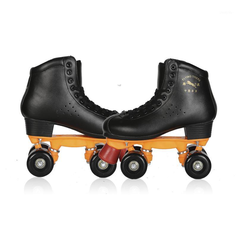 

Two Line Roller Skate Shoes Black 4-Wheel Lace-Up Outdoor Patines Shoes Women Men Roller Skating Sneakers Multi-Size 26-471, As pic
