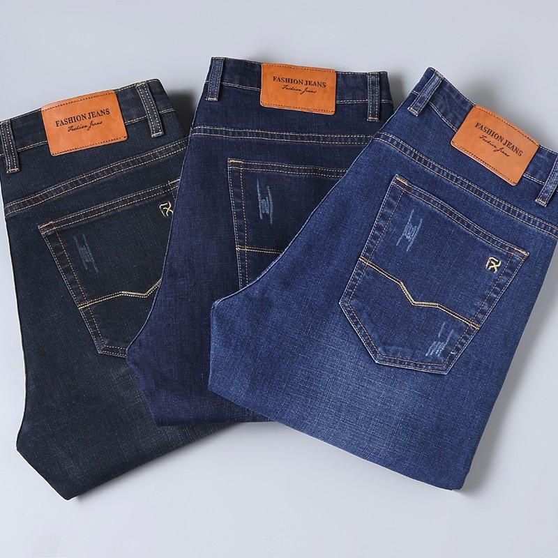 

2021 Autumn and Winter Jeans Men New Mid Loose Straight Heavyweight Men Denim Trousers Business Casual Jeans, Blue