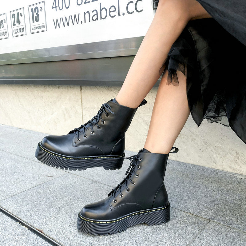 

2021 New Cross Tied Women Genuine Leather Ankle Chunky Heels Plus Size Party Dancing Shoes Woman Winter Fashion Short Boots Mv86, Black