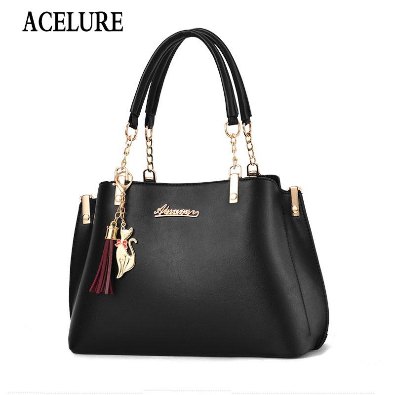 

ACELURE Solid Color Soft PU Leather Shoulder Messenger Bags for Women Sequined Tassel Pendant Elegant Ladies Handbags Female Bag, Black