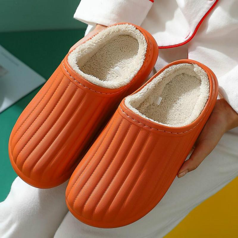 

Waterproof Cotton Women Slippers Winter Indoor Home Non-slip Couples Keep Warm Simple Plushm Female Shoes Ladies Fur Slides, Green