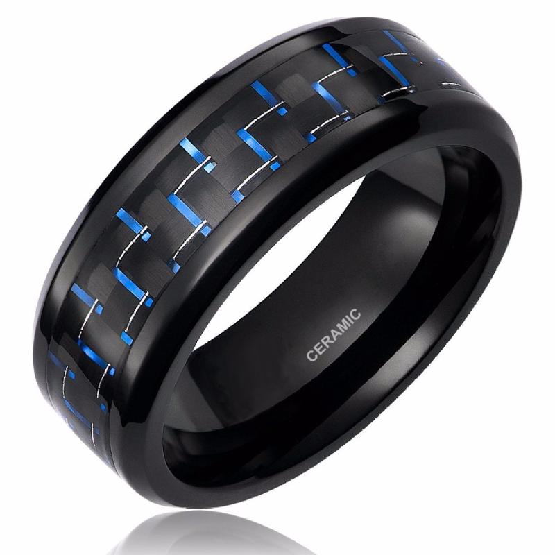 

Eamti Men Black 8mm Ceramic Ring Blue Carbon Fiber Inlay Wedding Band Engagement Jewelry Cool Rings For Male Bague Homme Bijoux
