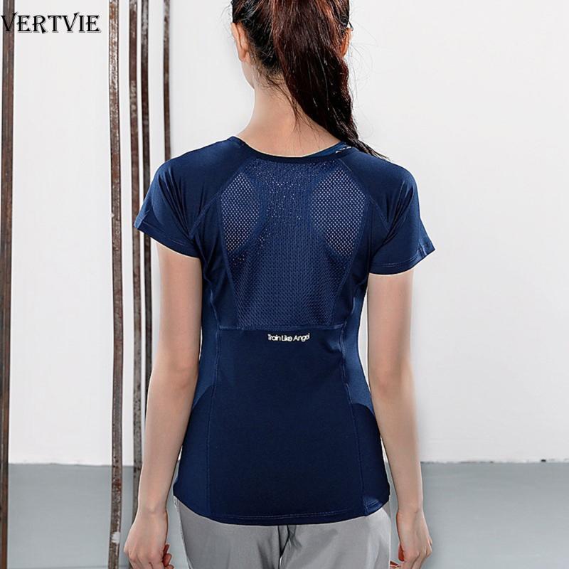 

VERTVIE Women Summer T Shirts Slim Fit Sportswear Fitness Yoga Shirt Short Sleeve Yoga Tops Mesh Tight Gym Shirt Workout Running1, Pink