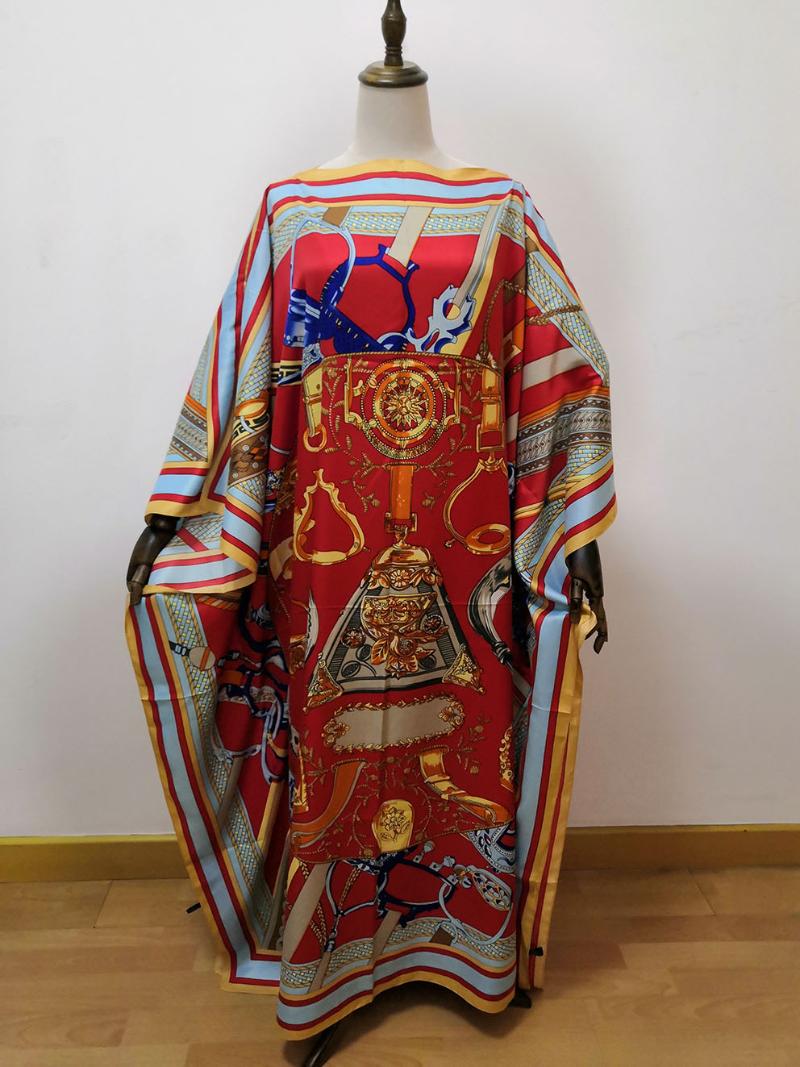 

New Style Classic Design African Women Clothing Dashiki Nigeria Fashion SILK 100% Print Loose Dress Free Size 130x130cm, Red