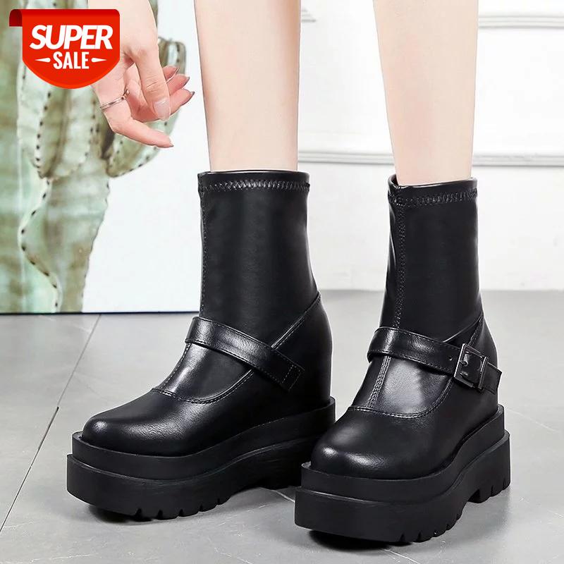 

Lucyever Fashion Buckle Chunky Platform Ankle Boots for Women Punk Style Leather Short Boots Woman Height Increase Shoes Ladies #y61a, Beige