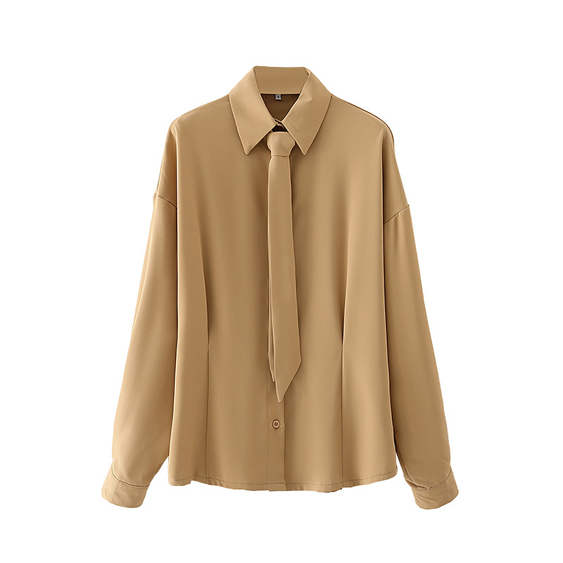 

2021 New Elegant Female Tie Turn Down Collar Shirts Fashion Ladies Plied Streetwear Girls'tops Chic Women's Tops 9BJH, Orange