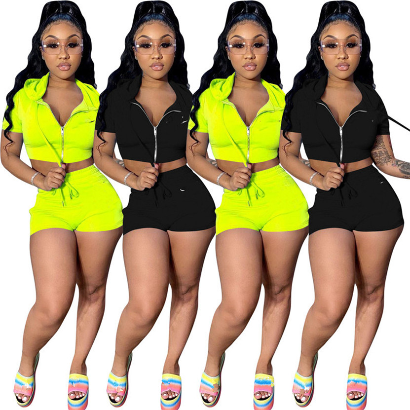 

Summer Women jogger suit plus size 2XL sportswear shorts two piece set short sleeve jacket short pants black outfits casual tracksuits 4434, Mix color