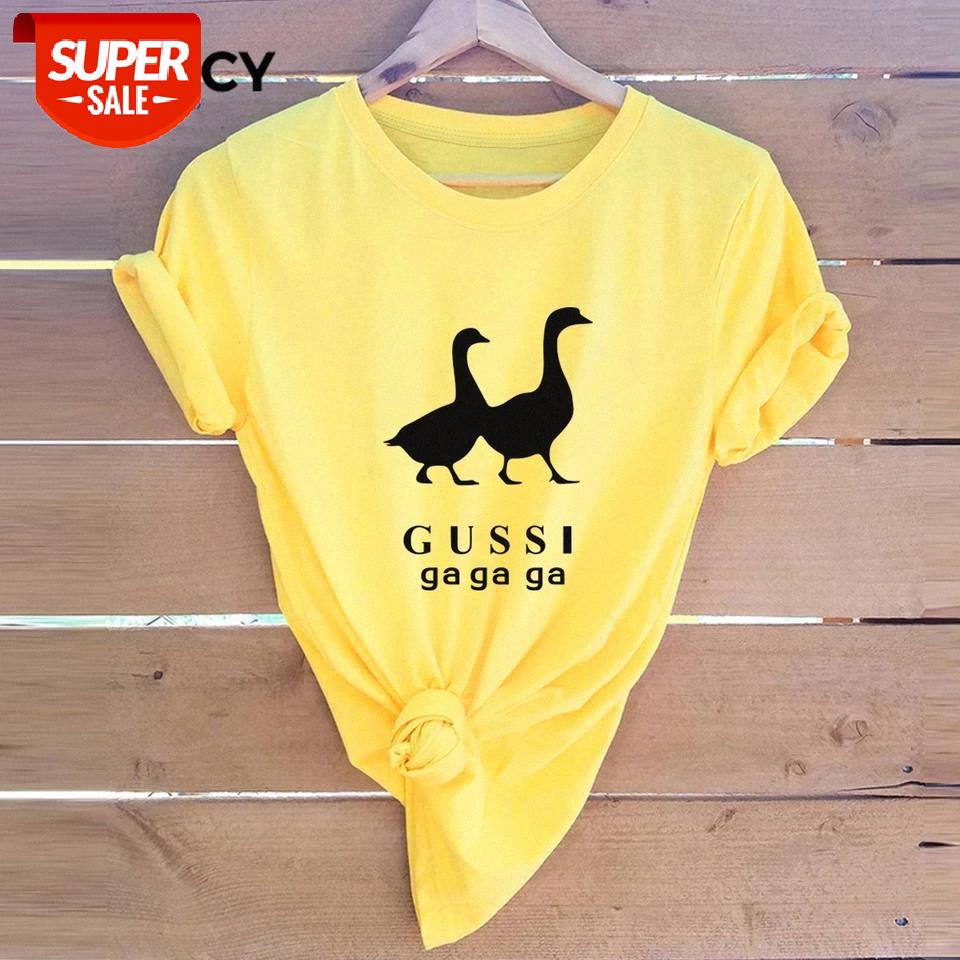 

JFUNCY Plus Size Funny Geese Print T Shirt Women Oversize Summer T-shirts Female Cotton Short Sleeve Tee Top Woman Casual Tshirt #156E, White