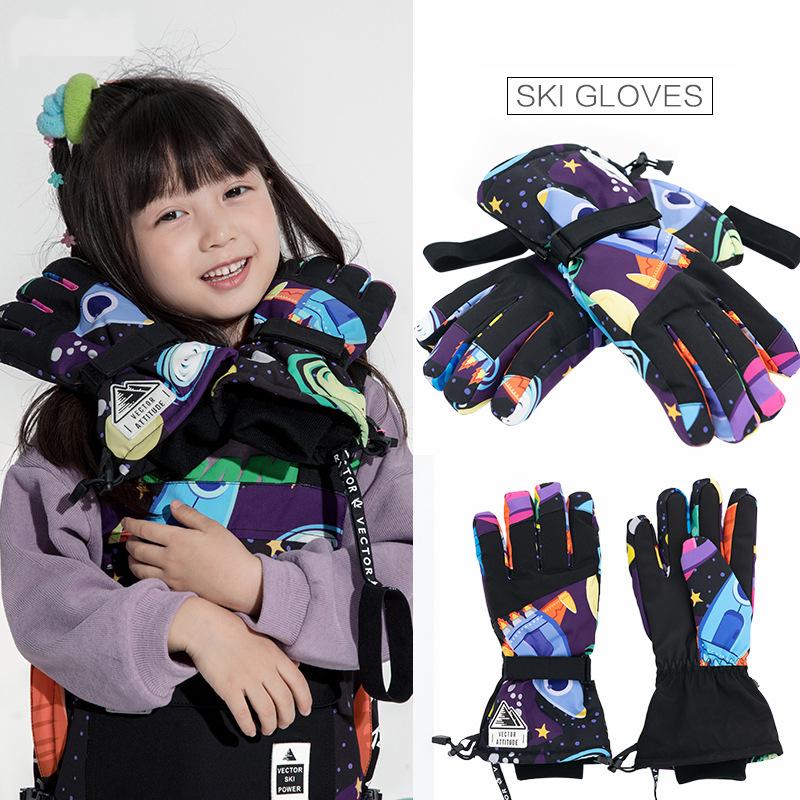 

Children's Winter Ski Gloves Kids Outdoor Sports Warm Windproof Waterproof Thick Gloves for Boys Girls Non-slip Cycling, Color 03