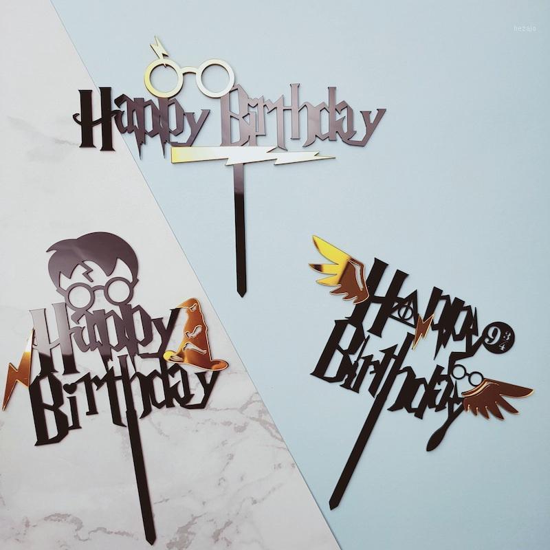 

INS Happy birthday cake topper Black boy magic acrylic Children's Happy party cake toppers decoration For baby shower gift1
