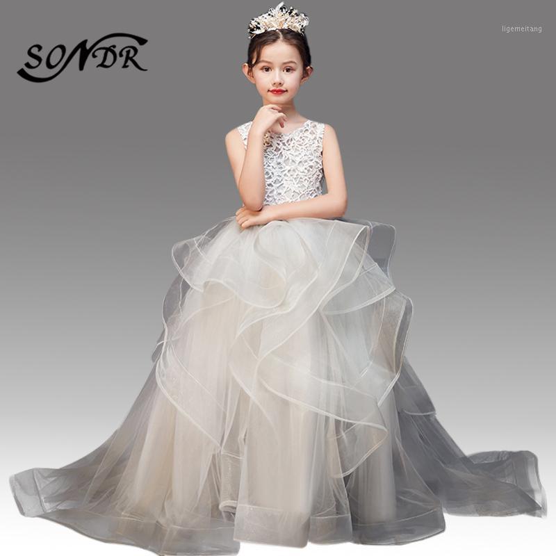

Flower Girl Dress Champagne HT068 O-neck Sleeveless Lace Pageant Dresses for Girls Tiered Runched Vestido Primera Comunion1
