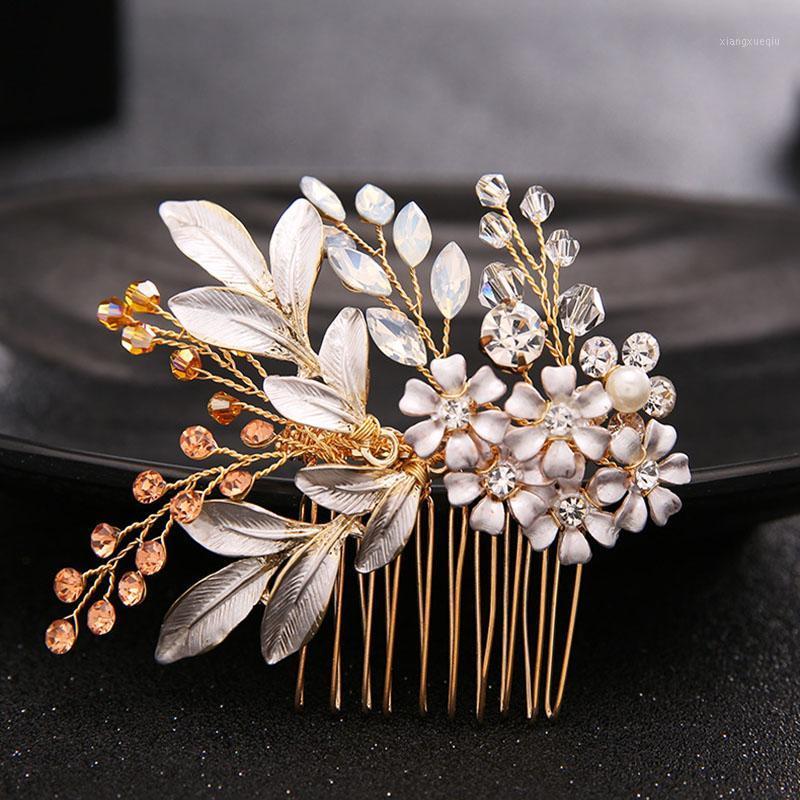 

Hair Clips & Barrettes Comb Bridal Rhinestone Bead Headdress Simulation Leaves Pearl Zircon Alloy Wedding Jewelry Accessories For Women, Golden;silver