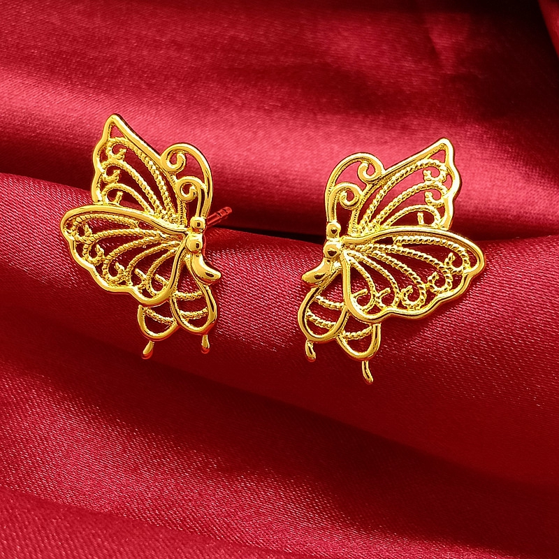 Charm Butterfly Stud Earrings Vivid Animal Lovely Jewelry 18k Yellow Gold Filled Girls Earrings Small Gift-image-708869358