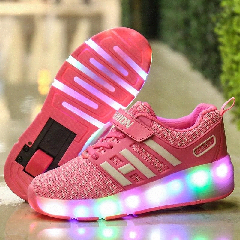 

Blue Black Pink Fashion Girls Boys LED Light Roller Skate Shoes For Children Kids Sneakers With Wheels One wheels shoese #nk2y