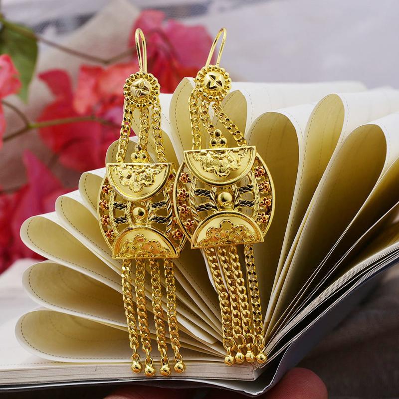 

Earrings Ethiopian Dubai Arab Tassel Gold Color Earrings For Women Girls Wedding Jewelry Earring Gift