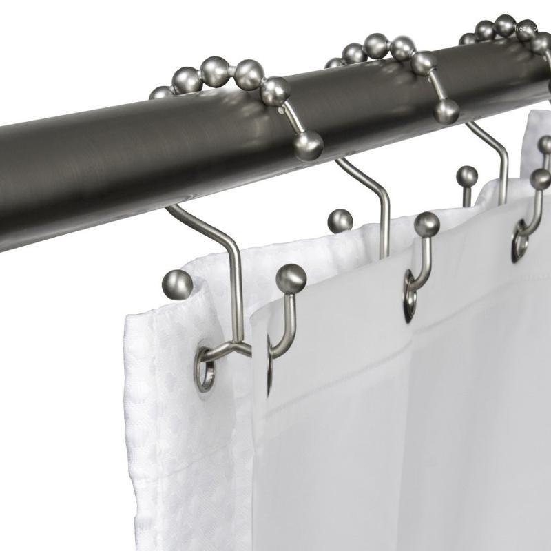 

Metal Double Hooks Bathroom Shower Curtain Hook New Design Ring Roller Balls Brushed Nickel Hook Easy Pull Shower Curtain1