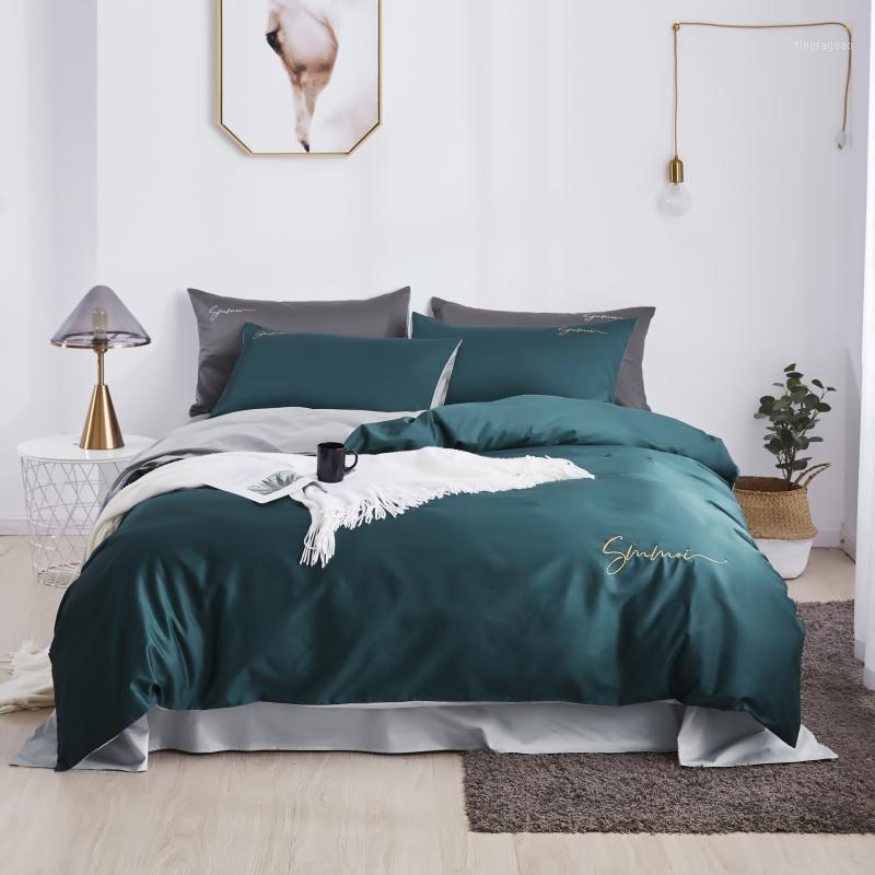 

50 Bedding Sets Satin Silk Bed Linen Set Single Double Bedcover Bedspread on Bed Sheet with Elastic Band1, Silver gray