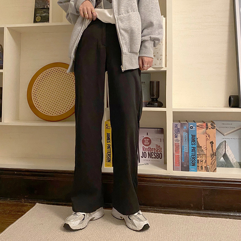 

2021 New Korean style casual straight breeches down waistline long women's trousers (f4074) SL6O, Black pants