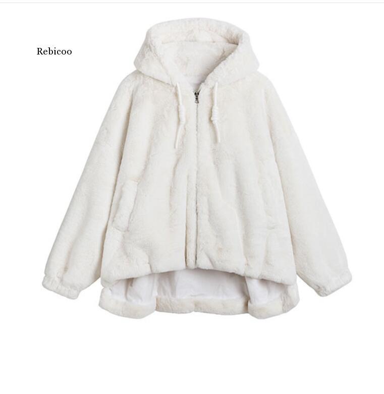 

Women Fashion Faux Fur Coat Winter Casual Hooded Slim Long Sleeve Faux Fur Winter Jacket Women, Beige