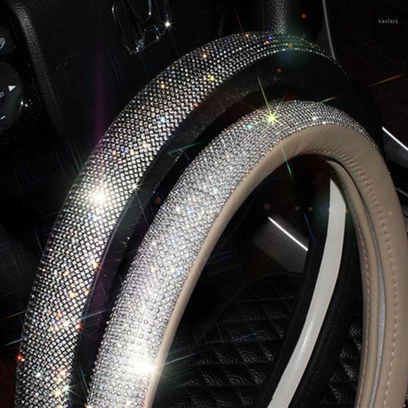 

Crystal Rhinestone Car Leather Steering Wheel Covers Cap Steering-Wheel Cover Auto Car Interior Accessories For Women Girls1