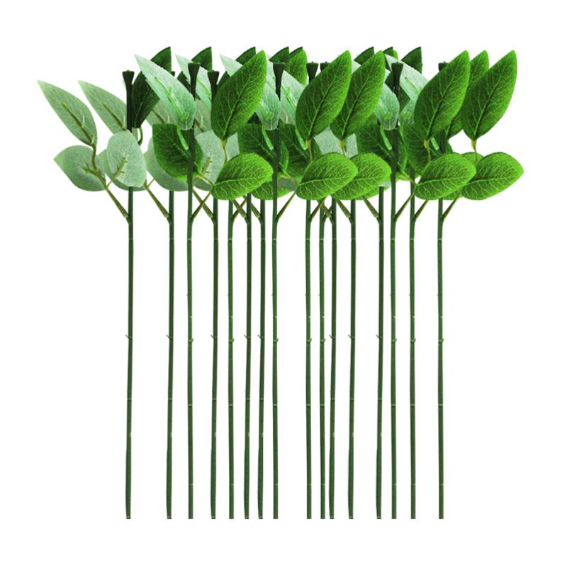 

30pcs Rose Flower Stem Single Branch with Leaves Rose Stem Decorative, Green