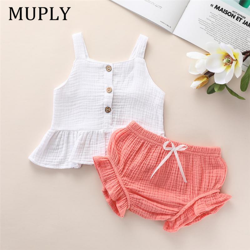 

1-5Years Kid Newborn Baby Girls Button Sleeveless Tank Tok + mini shorts Outfits 2pcs Clothing Set1, Model 3