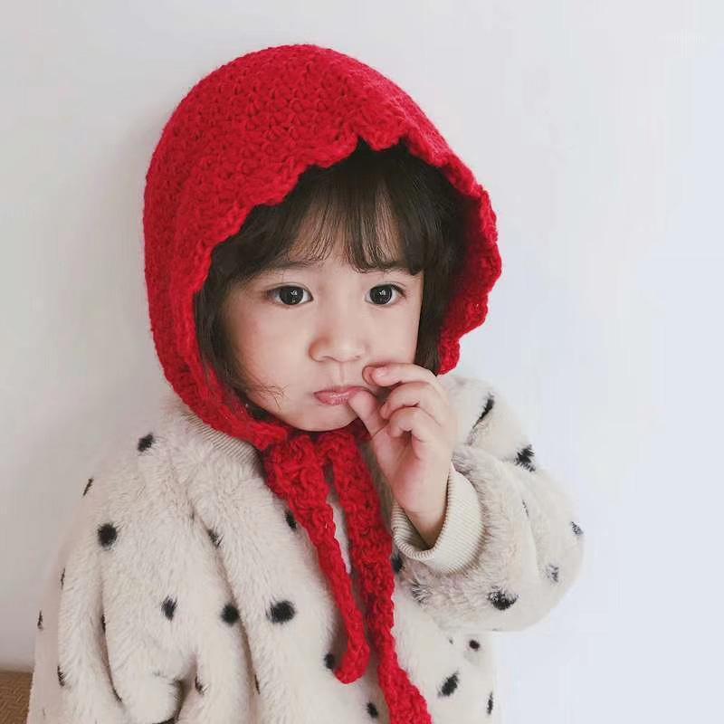 

Fashion Winter Newborn Cute Warm Kids Girls Baby Solid Print Hats Knitted Wool Hemming Caps1