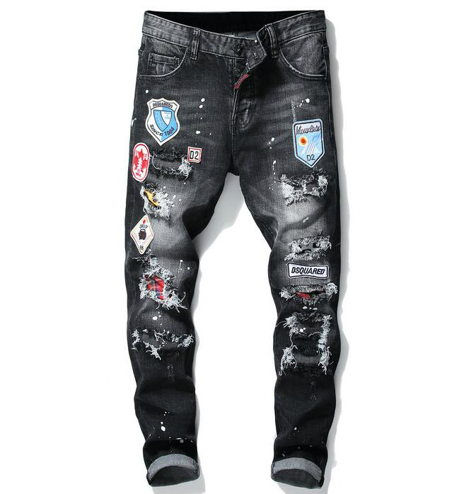 

21SS Men's brand Designers Jeans Distressed Ripped Biker Slim Fit Motorcycle Biker Denim Mens Leisure fashion high quality Q2 Jeans A128, Black