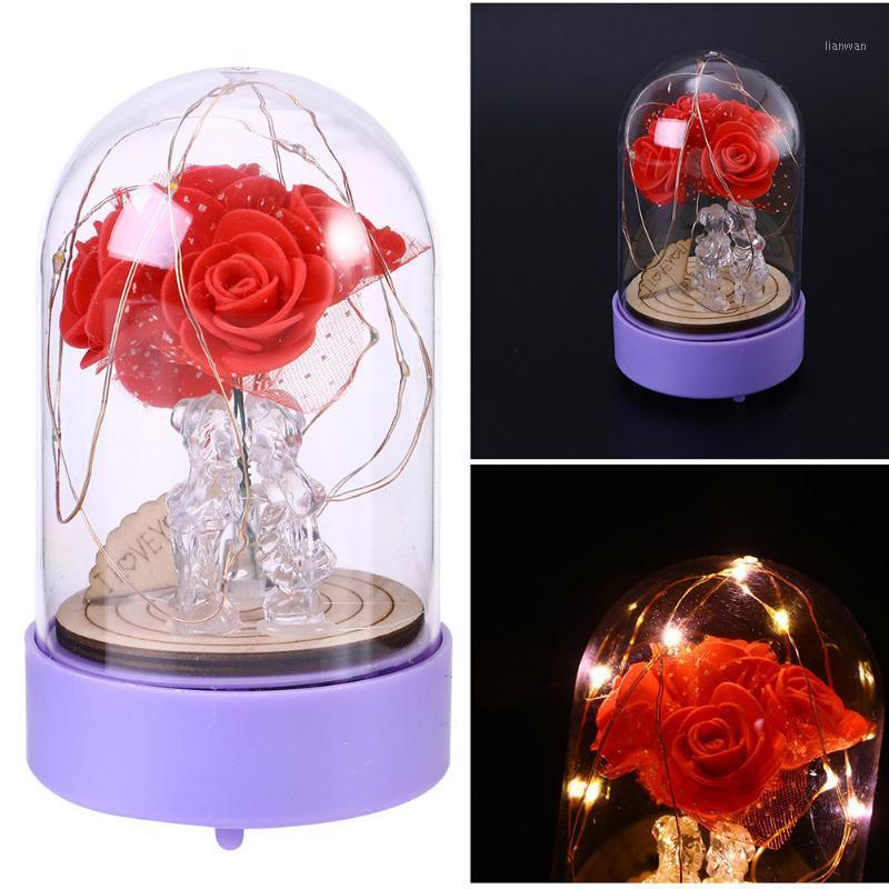 

20LED Copper Wire Battery Powered Fairy String Lamp Glass Dome 3 Artificial Flowers Ornaments Decorative Night Lights1, As shown