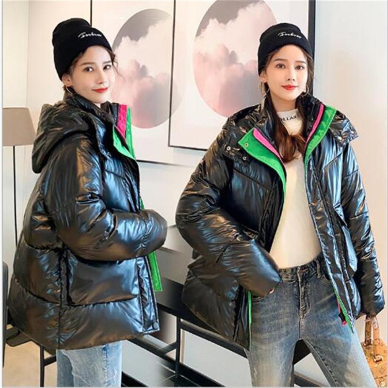 

Winter Hot Sale New Style Cotton-Padded Jacket Women Short Loose Stand-Up Collar Bread Parkas, Black