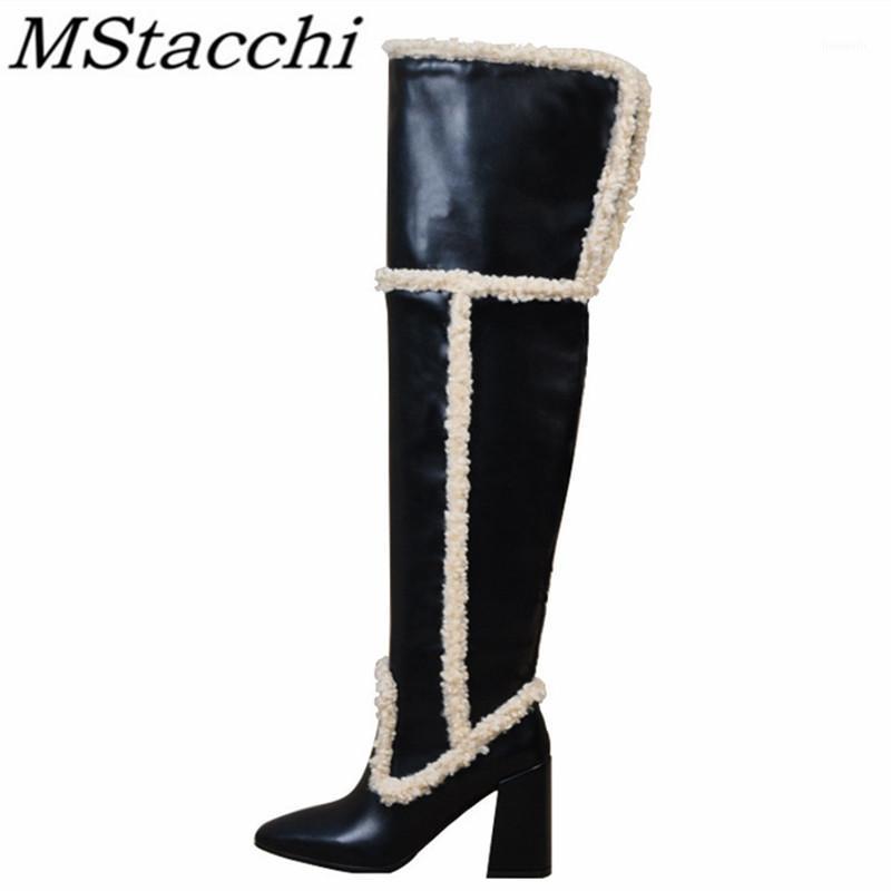 

MStacchi 2020 Winter Boots For Women Square Toe Chunky Heels Plush In Black Shallow Microfiber Boots ElegantO Ver The Knee Boota1
