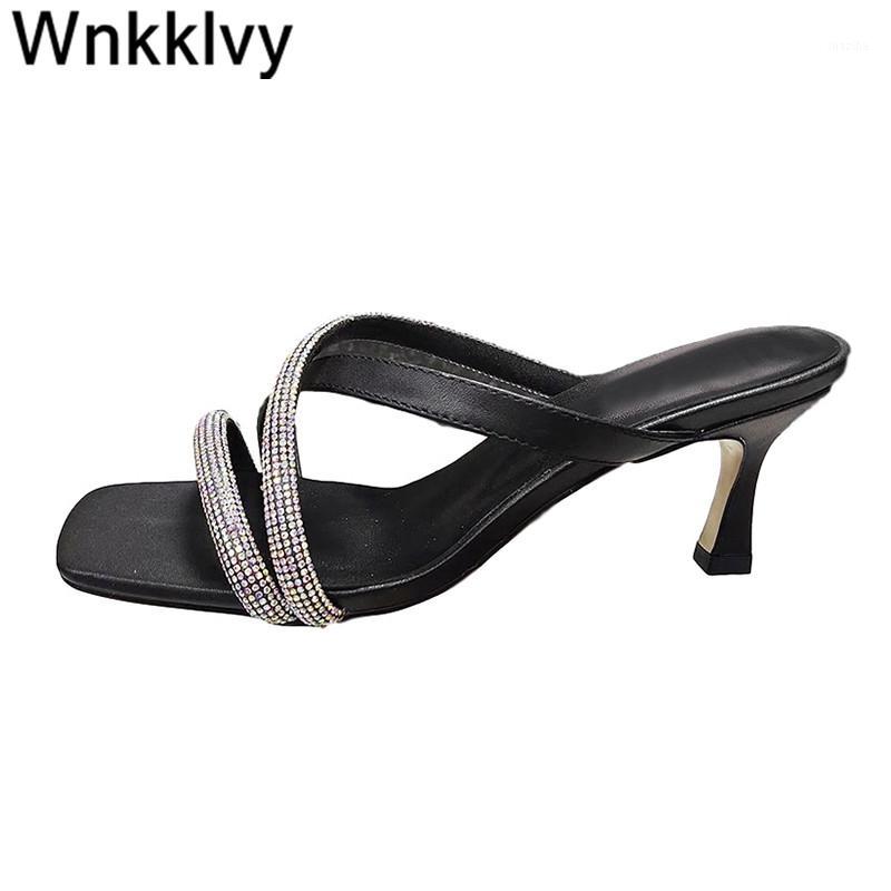 

Bling bling high heels sandals party dress slippers women shiny crystal decor summer sexy shoes 2020 zapatos mujer sandalias1, Black