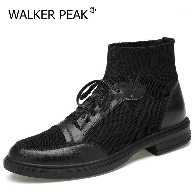 

Big size 36-46 Shoes Men Winter Boots Business Genuine Leather Ankle Boots Office Formal Wedding Party High-top Man Snow shoes1, Plush inside