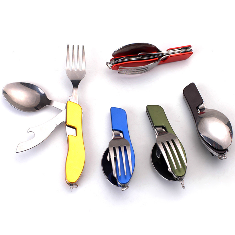 

Factory Wholesale Outdoor Folding Combination Tableware Camping Knife Fork Spoon Combination Portable Multi-Function Tableware Set 8 Color