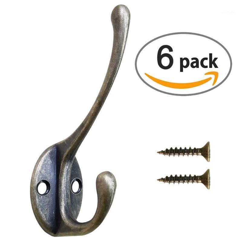 

Heavy Duty Dual Coat Hooks Wall Mounted with 6 Pack 12 Screws Retro Double Utility Hanging Rustic Hooks for Hanger Coat, Scarf,1