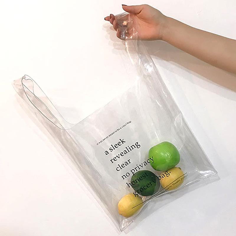 

Reusable Letter Printed Eco-friendly Tote Bag Fashion Women Transparent PVC Shopping Bag Clear Grocery Storage