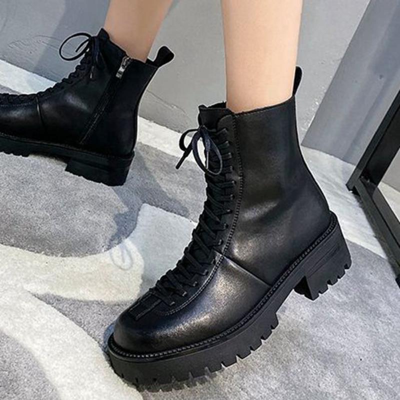 

Brand New Arrivals On Sale For Dropship shoelaces Skidproof Rubber Sole Ankle Boots Stylish Winter Shoes Boots Women, Black
