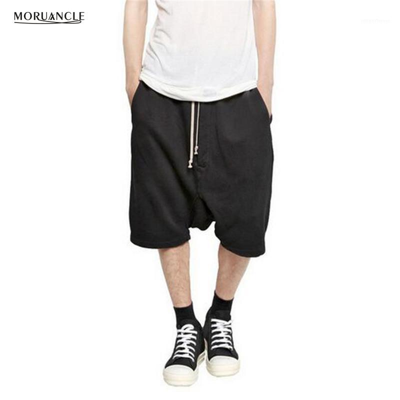 

Wholesale- MORUANCLE Fashion Hi Street Mens Hip Hop Jogger Shorts Drawstring Streetwear Male Drop Crotch Harem Short Pants Brand Designer1, Black