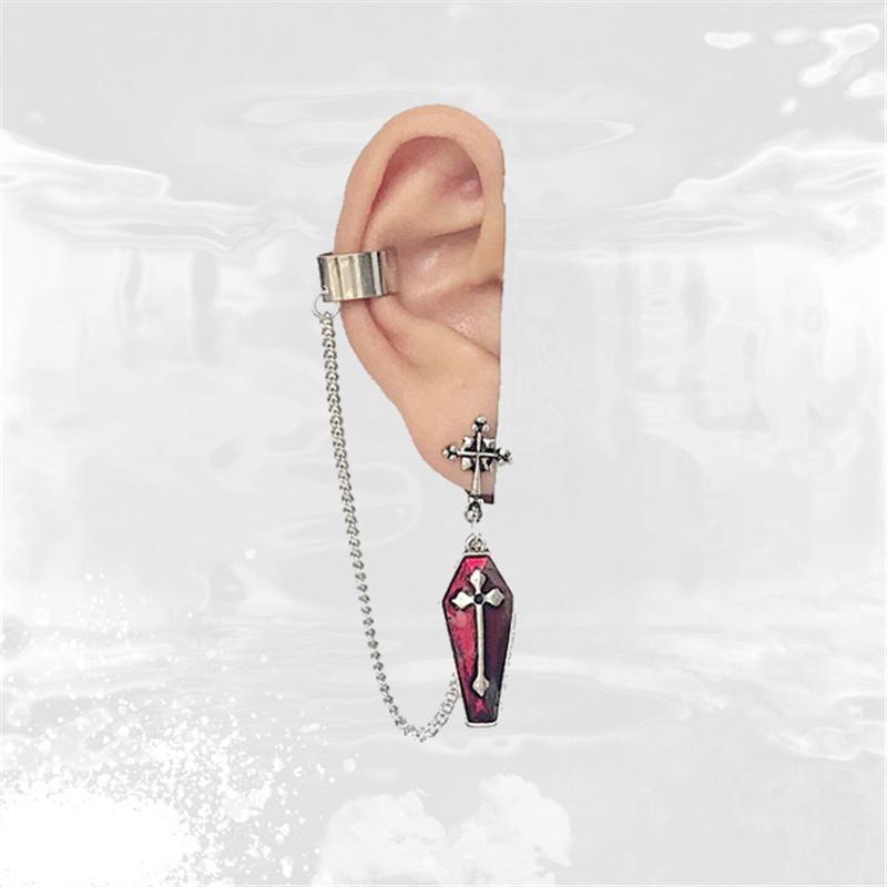 

HUANZHI New Gothic Vintage Red Glaze Chain Bat Cross Snake Winding Punk Long Drop Earrings for Women Man Party Jewelry1