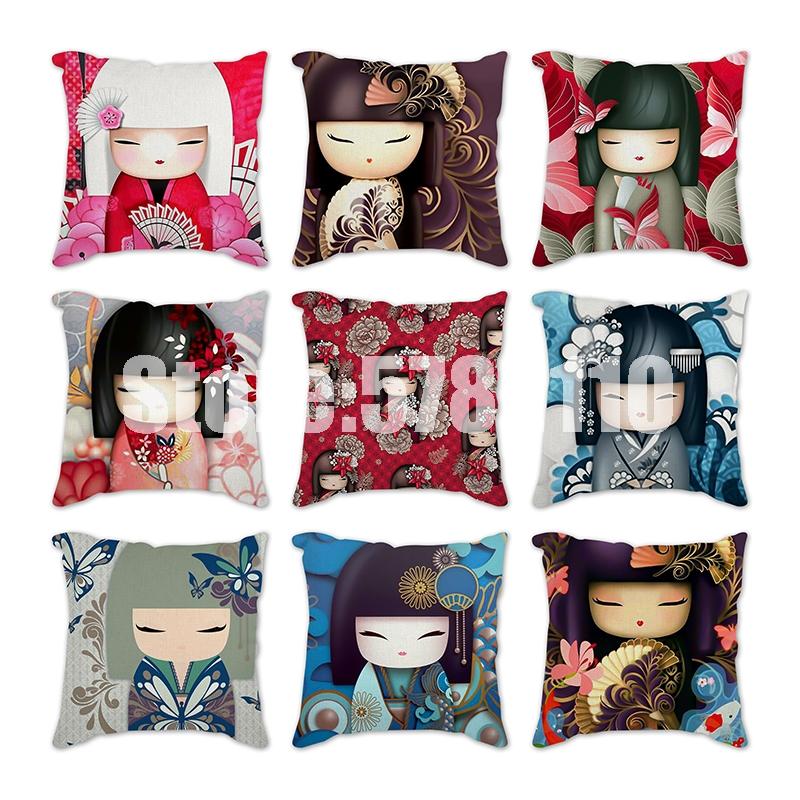 

Japanese girl 45*45cm Cushion Cover Linen Throw Pillow Car Home Decoration Decorative Pillowcase Pillows Dolls Cushion covers Pillow Case