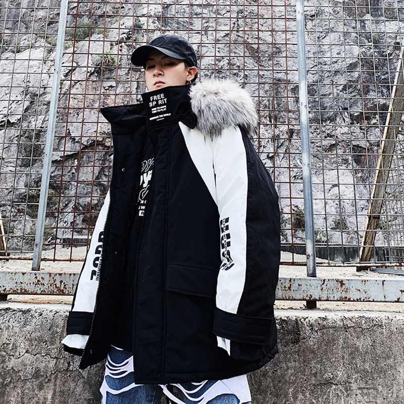 

2021 New Parka Winter of Warm Thick Men Parkas Fur Collar Hoodie Fashion Outward Pocket-block Casual Jacket Hjrf IY0I, Dark gray.