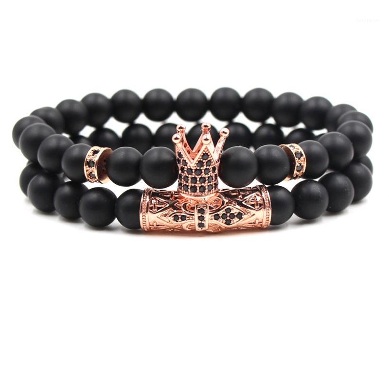 

2020 Black Matte Couple Bead Bracelet Bangle Bracelet Micro Inset Zircon 4 Color Crown 2/Set for Men Women Buddha Bead Jewelry1