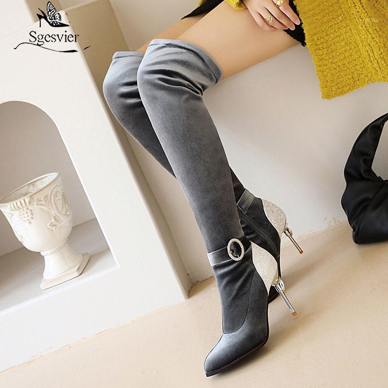 

Sgesvier Faux Suede Tight Thigh Boots Women Fashion Sexy Thin Heel High Heel Long Boots Female Pointed Stretch Winter New1, Black